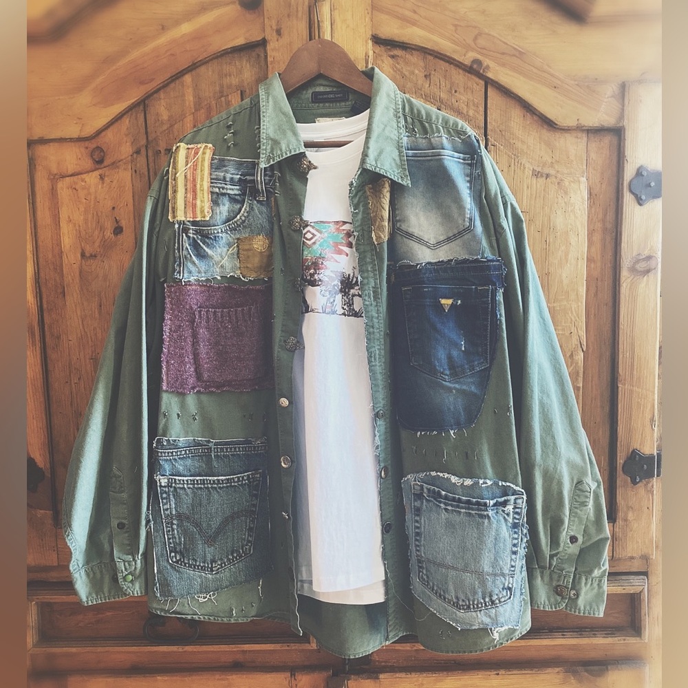OOAK Custom Patchwork Utility Jacket The Sasha Artisan Reworked XXL